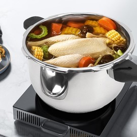 LUCKDANO Stainless Steel Pressure Cooker, Multifunctional with Safety Valve, 80KPA, Handle, Cooking Pot for Fast Efficient Cooking (3L)