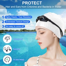YOUNG WIND 2pcs Swimming Hat Women&Men,High Elasticity and Lightweight Swimming Cap,Long Hair Swimming Cap for Women And Men,Waterproof Ear Protection,can be a Arena Swim Cap,Swimming Turban(White)