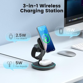 3 in 1 Wireless Charging Station for Multiple Devices Black New SKU