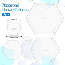 6 Pieces Hexagon Templates Quilting 1 Inch, 1.5 Inch, 2 Inch, 3 Inch, 4 Inch, 5 Inch Quilting Templates for Cutting Patterns with 1/4 Inch Seam Allowance Hexagon Acrylic Quilting Rulers and Templates