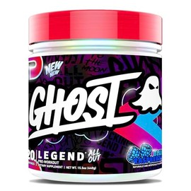 GHOST Legend All Out V2 Pre-Workout Powder, Frambuesa Azul - 20 Porciones - Suplemento Pre-Entrenamiento para Hombres y Mujeres - Energía y Congestión - Cafeína, Citrulina, Vitamina B
