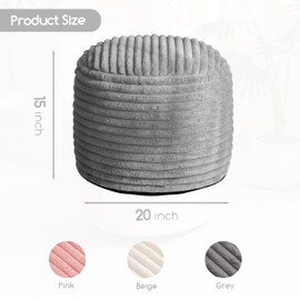 HIGOGOGO Round Stuffed Pouf Ottoman, Stripe Faux Fur Poufs with Foam Chunk Filling, Furry and Fluffy Pouf Foot Stool Storage Ottoman, 20 X 15 Floor Poufs Foot Rest for Living Room, Grey