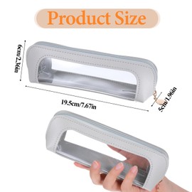 Psyqtsuary Small Clear Makeup Bag, PU Leather Travel Makeup Brush Bag Portable Transparent Waterproof Cosmetic Pouch with Zipper for Women Home Travel Office Cosmetic Storage (Grey)