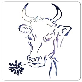 GORGECRAFT Cow Flower Stencil Reusable Farm Animal Template Stencils for Painting on Wood Wall Canvas 11.8x11.8 Inch DIY Farmhouse Art Crafts