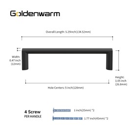 goldenwarm Pack of 5 Kitchen Cabinet Handles 128 mm Cabinet Door Handles Kitchen Cabinet Handles Furniture Handle Black
