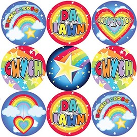 144 Welsh Rainbows and Star 30mm Reward Stickers for Teachers, Parents