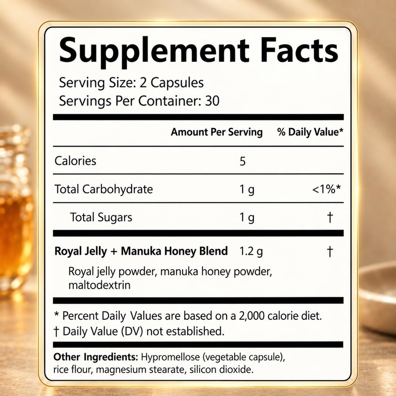Royal Jelly Honey Supplement, Manuka Honey Blend, 60 Capsules
