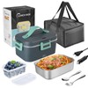 XREXS Heated Lunch Box 75 W, 1.8 L Heated Bowl 12 V/24 V/220 V, Portable Heated Lunch Box with Cutlery and Insulation Bag for Car, Truck, Office, School (Dark Green)