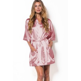 Turquaz - Bata kimono de satén para mujer, bata de spa para boda y novia, Rosado, XL