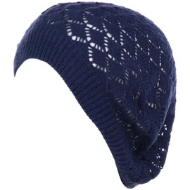 BYOS - Gorro de punto de diamante para mujer, diseño de boina, Lace Diamond Knit-azul marino, Talla única