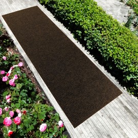 English Home Custom Size Non Slip Striped Design Durable Anti Slip Back Tough Pile Runner Rug for Hallway, Outdoor, Indoor, Commercial, Residential, Pool, Office (Brown, 26" x 06')