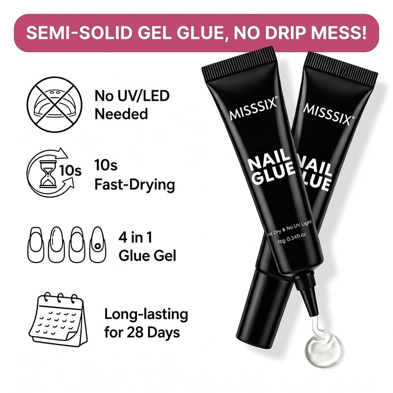 Misssix Short Almond Gel Nail Kit, 432Pcs Pre Etched Clear