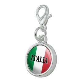 Italia Italy Italian Flag Antiqued Bracelet Pendant Zipper Pull Charm with Lobster Clasp