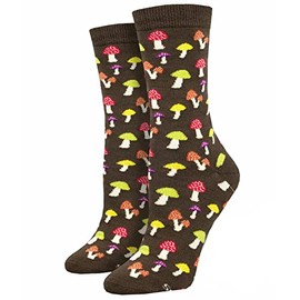 Socksmith Women's Crew Socks Colorful Caps Mushrooms, Brown, One Size Fits Most, 1 Pair