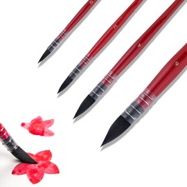 Watercolour Brush Set of 4 | Professional Artist Brushes Made of Natural Squirrel Hair | Round Brush with Fine Tip for Watercolour, Ink & Gouache | Sizes #0, 2, 4, 6