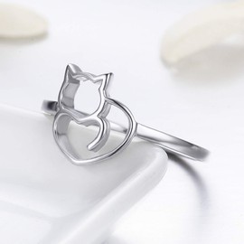 Presentski Cute Kitty Ring,925 Sterling Silver Cat Ring Popular Gift for Little Girl