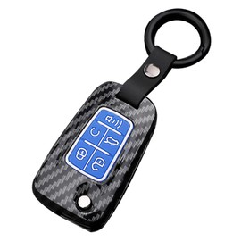 Key Fob Cover Fit for Chevy Camaro Cruze Limited Equinox Impala Limited Malibu Limited Sonic with Carbon Fiber Pattern (Blue)