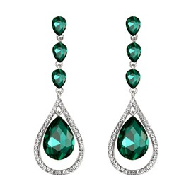 EVER FAITH Austrian Crystal Twist Leaf Hollow Teardrop Pierced Earrings for Women, Crystal