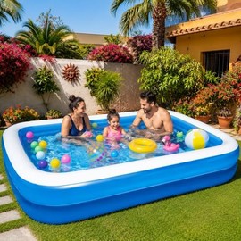Alberca Inflable 262x175x50cm para Niños y Adultos, Piscina Rectangular Familiar con Material Engrosado  Parches de Reparación  Ideal para Verano en