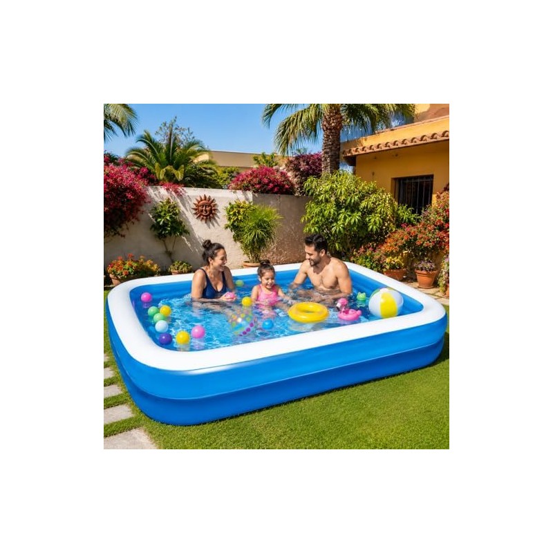 Alberca Inflable 262x175x50cm para Niños y Adultos, Piscina Rectangular Familiar