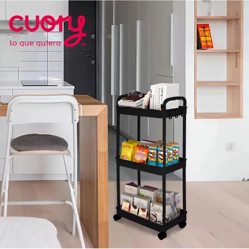 Carrito Auxiliar Organizador Almacenaje Multiusos 3 Niveles Color Negro