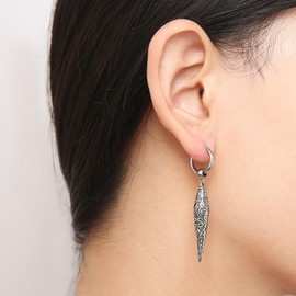 HZMAN Spike Dangle Drop Earring for Men Retro Gothic Stainless Steel Awl Earring Hinged Huggie Hoop Earring Jewelry Gift, Stainless Steel, No Gemstone