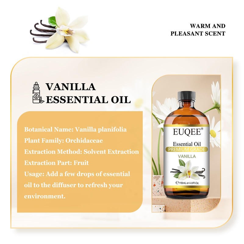 EUQEE Vanilla Essential Oil 118 ml Premium Vanilla Oil with