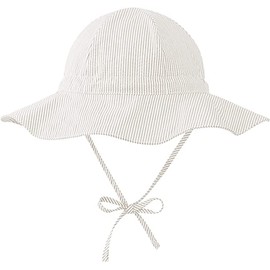 Durio Sonnenhut Baby Hut Kinder Verstellbarer Faltbare UV-Schutz mit Verstellbarem Bindebändern und Breite Krempe Beige Streifen 0-6 Monate (Tag Size XS)