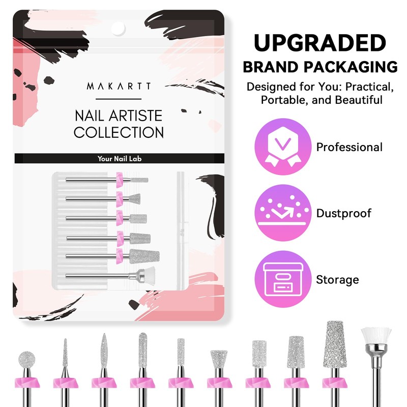 Makartt Nail Drill Bits:10Pcs Dimond Sanding Bit Sets for Nail