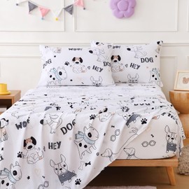 CIMVI Full Size Bed Sheets for Kids Cute Dogs Bed Sheet Sets Boys 4 Piece Soft Microfiber Bed Sets with Deep Pocket Cartoon Puppy Printed Bedding for Children (Dog, Full)