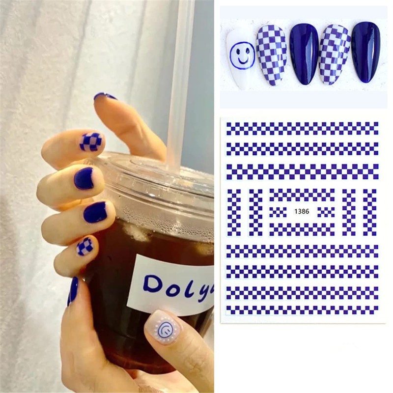 Black and White Lattice Houndstooth Pattern Nail Stickers Lattice Series