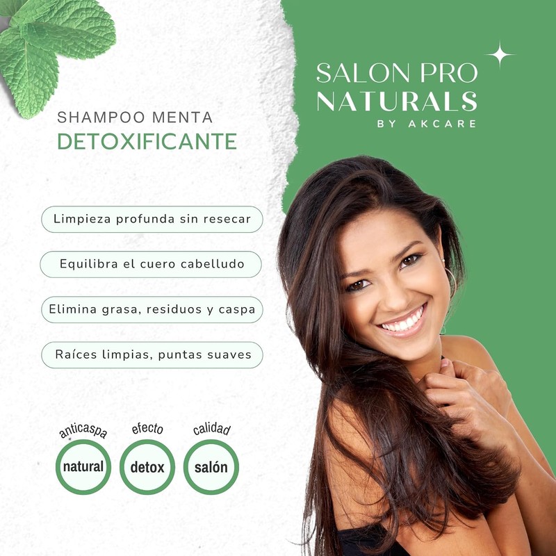Shampoo Detox Profesional Anticaspa Natural con Menta Hombre y Mujer