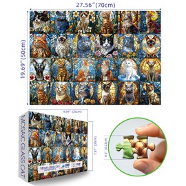 Blueforest Stained Glass Puzzle Cats Puzzles for Adults 1000 Pieces, Impossible Hard Difficult Challenging Puzzles for Adults, Colorful Mosaic Cats Animal Jigsaw Puzzle Perfect for Game Nights