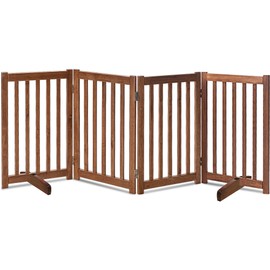 LZRS Solid Hardwood Freestanding Pet Gate,Wooden Dog Gates for Doorways,Nature Wood Dog Gates for The House,Dog Gate for Stairs,Freestanding Indoor Gate Safety Fence,Oak,30" Height-4 Panels
