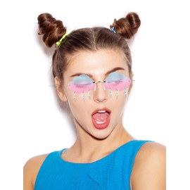 Weewooday 4 Pairs Cloud Sunglasses Raindrop Rimless Cute Sunglasses Funny Heart Flame Shaped Disco Glasses for Women Men (Gray, Blue Pink, Purple, Red, Lightning Style)