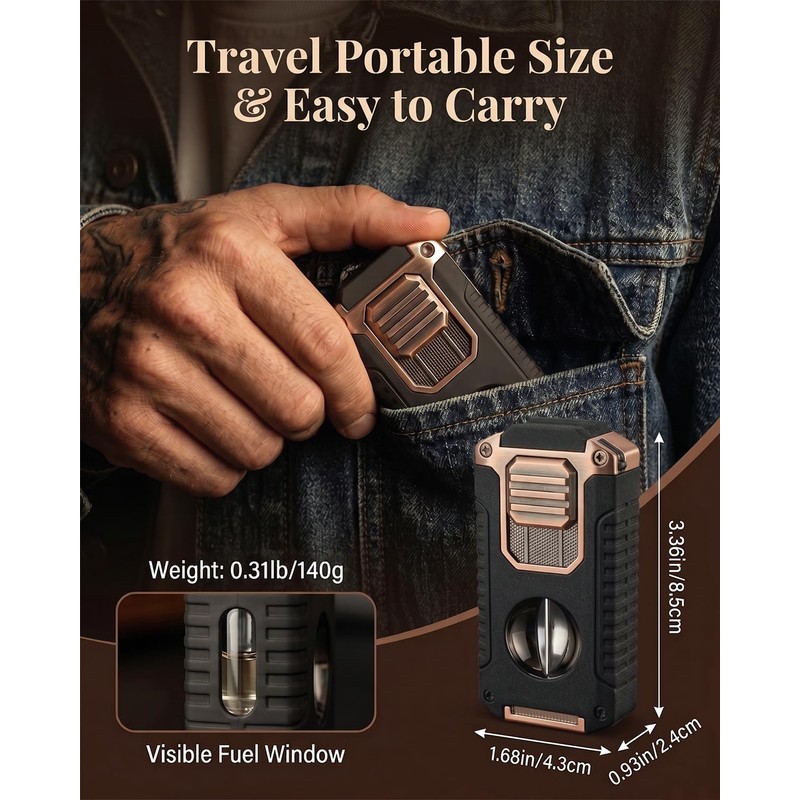 5-in-1 Butane Torch Lighter, with Built-in Punch, V Cutter, Draw
