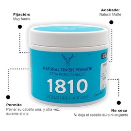 1810 Cera NATURAL FINISH Pomade para cabello (Nueva Imagen) - FIJACIÓN MEDIA - BRILLO NATURAL - Pomada para cabello Base Agua - Libre de Parabenos - Libre de Sulfatos - Cruelty Free - Medium Hold Medium Shine Pomade - Efecto Cera Sin Residuos - 4.58 oz/130 gr
