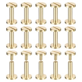 sourcing map 25Pack Brass Chicago Screws, 14x10mm Flat Head Screw Back Binding Post Nail Stud Rivets for DIY Leather Craft Belt Strap, Gold