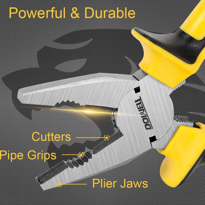 DOWELL Lineman's Pliers with Wire Cutter - 7 Inch Nickel