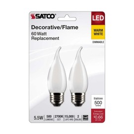 Satco S21853 5.5 Watt CA10 LED Bulb, Frosted, Medium Base, 2700K, 500 Lumens, 120 Volt, 2-Pack