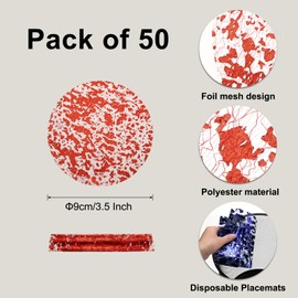 sourcing map 50pcs Disposable Placemats, 3.5 Inch Foil Metallic Place Mats Mesh Pressed Table Doilies, Table Centerpiece Decor for Wedding Party, Bright Red