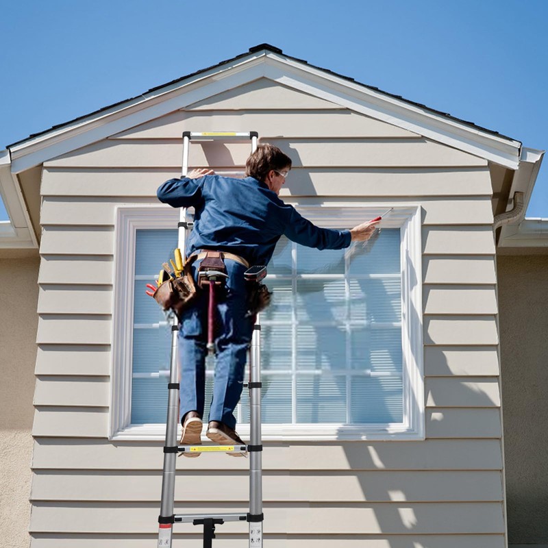 BOCOM 12.5 FT Aluminum Telescoping Ladder, Lightweight Multi-Purpose Collapsible Extension