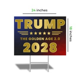 Trump 2028 THE GOLDEN AGE 2.0 Large Yard Sign 24x18 Double Sided Print with H-Stake