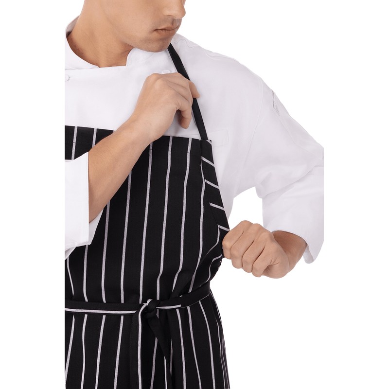 Chef Works Unisex Englische Kochschürze, Schwarz mit Kreidestreifen, Einheitsgröße