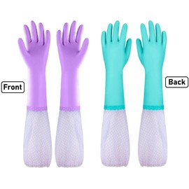 Eygood Washing up Gloves with Cotton Lining Latex Free Cleaning Gloves Waterproof Dishwashing Gloves Reusable Household Long Gloves for Laundry, Gardening, Kitchen (2 Pack, Large)