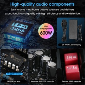 Douk Audio NS-13G MAX 300Wx2 Stereo Amplifier with Phono Input - HiFi Class D Mini Power Amp for Home Theater, Turntables, Studio Monitor | TPA3255 Chip, RCA/MM Inputs, Bass/Treble Control (DC 48V)