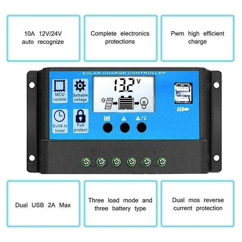 Solar Charge Controller, Riloer 12 V / 24 V 30