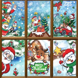 Cazephyrion Weihnachten Fenstersticker, Weihnachten Fensterbilder, Doppelseitige Wiederverwendbare Statisch Haftende PVC Aufkleber für Glasfenster Weihnachten Dekoration (12 Blatt, 20x30cm)