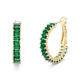 Flyonce Sparkly CZ 14K Gold Plated Hoop Earrings for Women, Hypoallergenic Diamond Green Cubic Zirconia Chunky Hoops for Prom Party