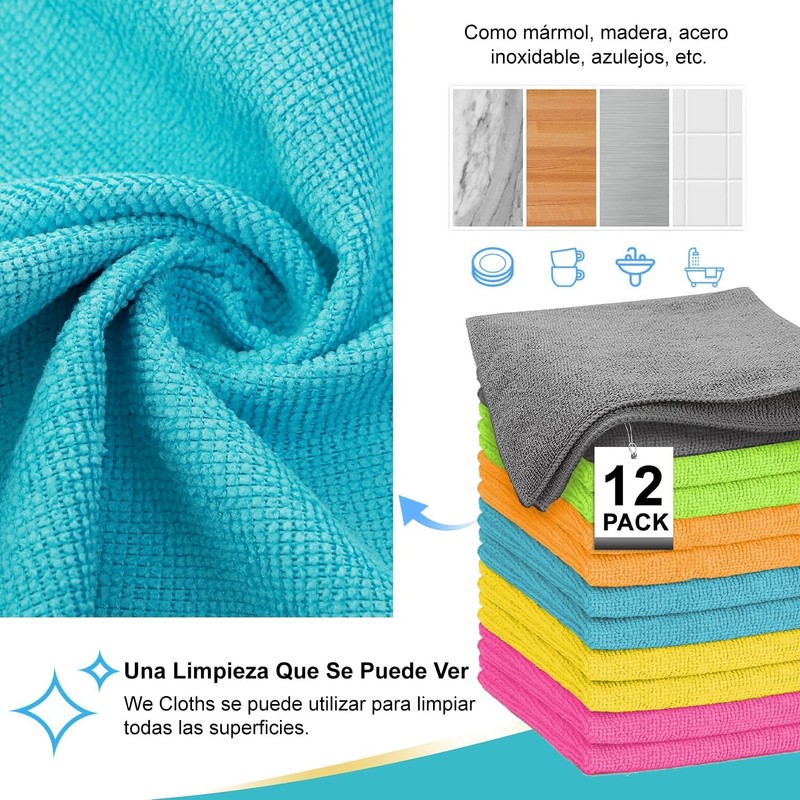 12 Pcs Paños de Limpieza de Microfibra, Toallas de Microfibra